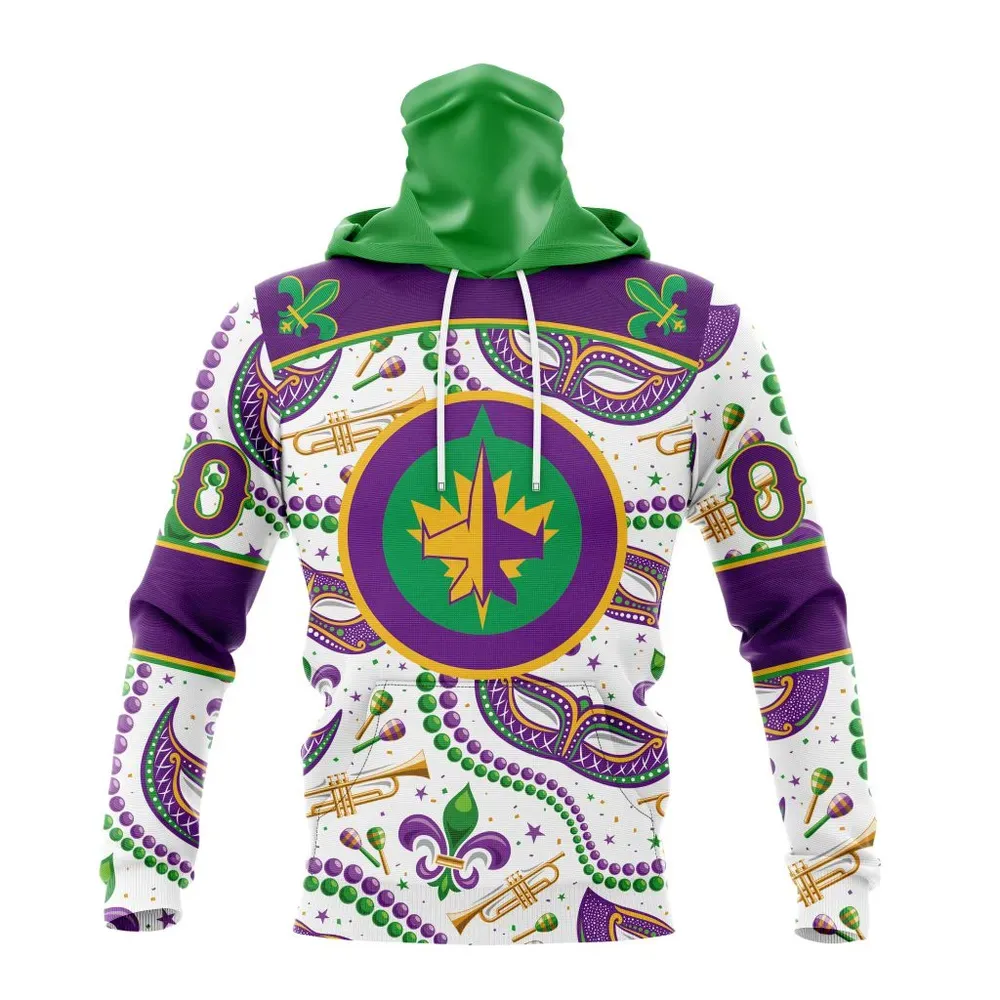 NHL Winnipeg Jets Special Mardi Gras Design St2401 Mask Hoodie