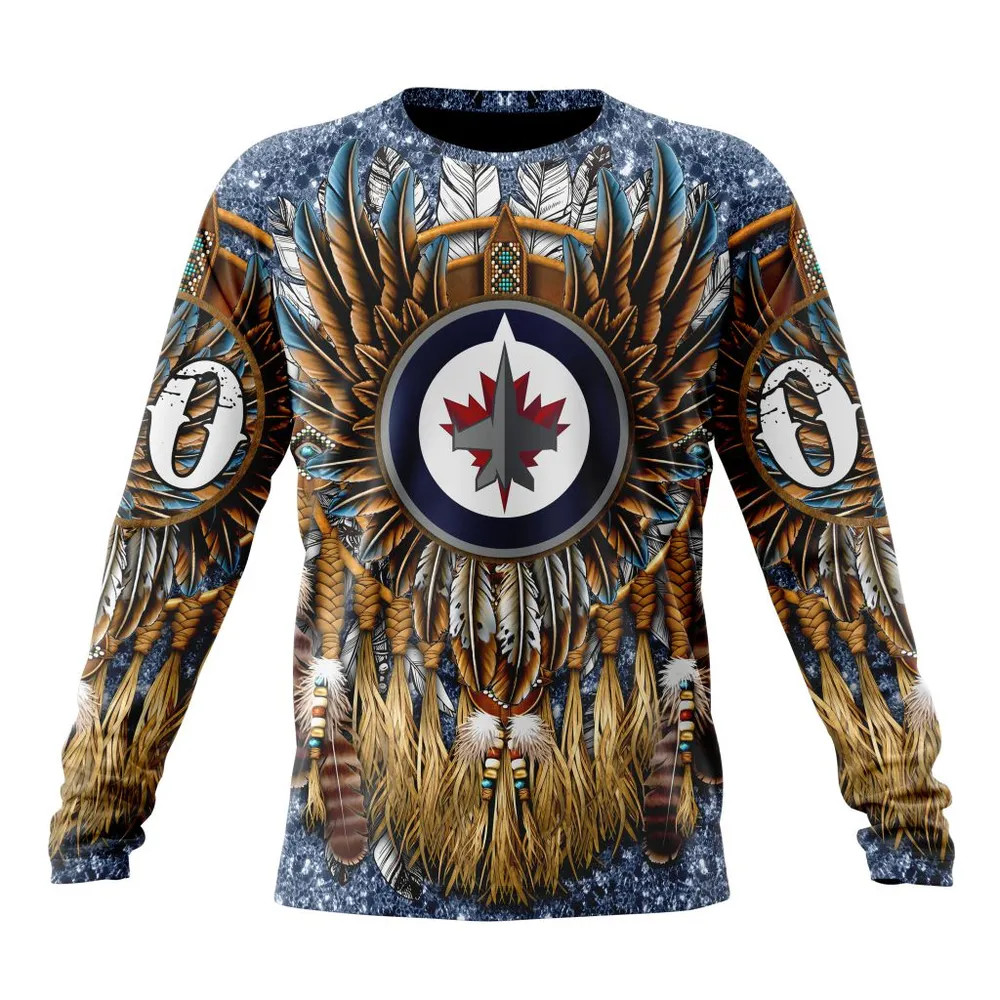 NHL Winnipeg Jets Special Native Costume Design St2201 Long Sleeved Sweatshirt 