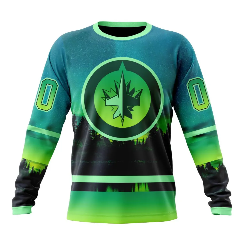 NHL Winnipeg Jets Special Northern Lights Design St2302 Long Sleeved Sweatshirt 