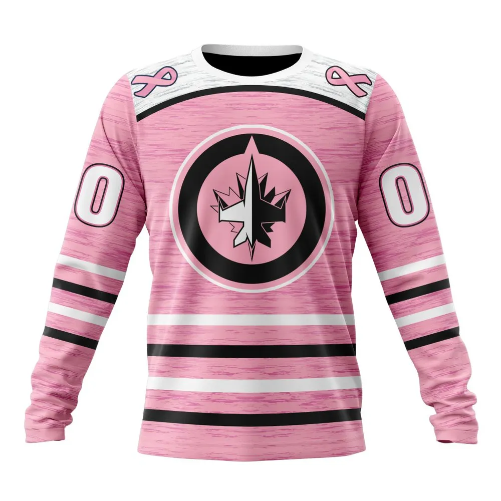 NHL Winnipeg Jets Special Pink Fight Breast Cancer Design St2304 Long Sleeved Sweatshirt 