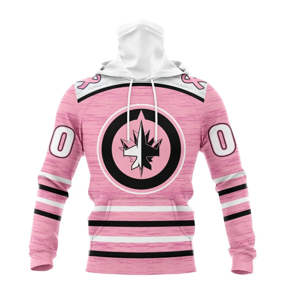 NHL Winnipeg Jets Special Pink Fight Breast Cancer Design St2304 Mask Hoodie