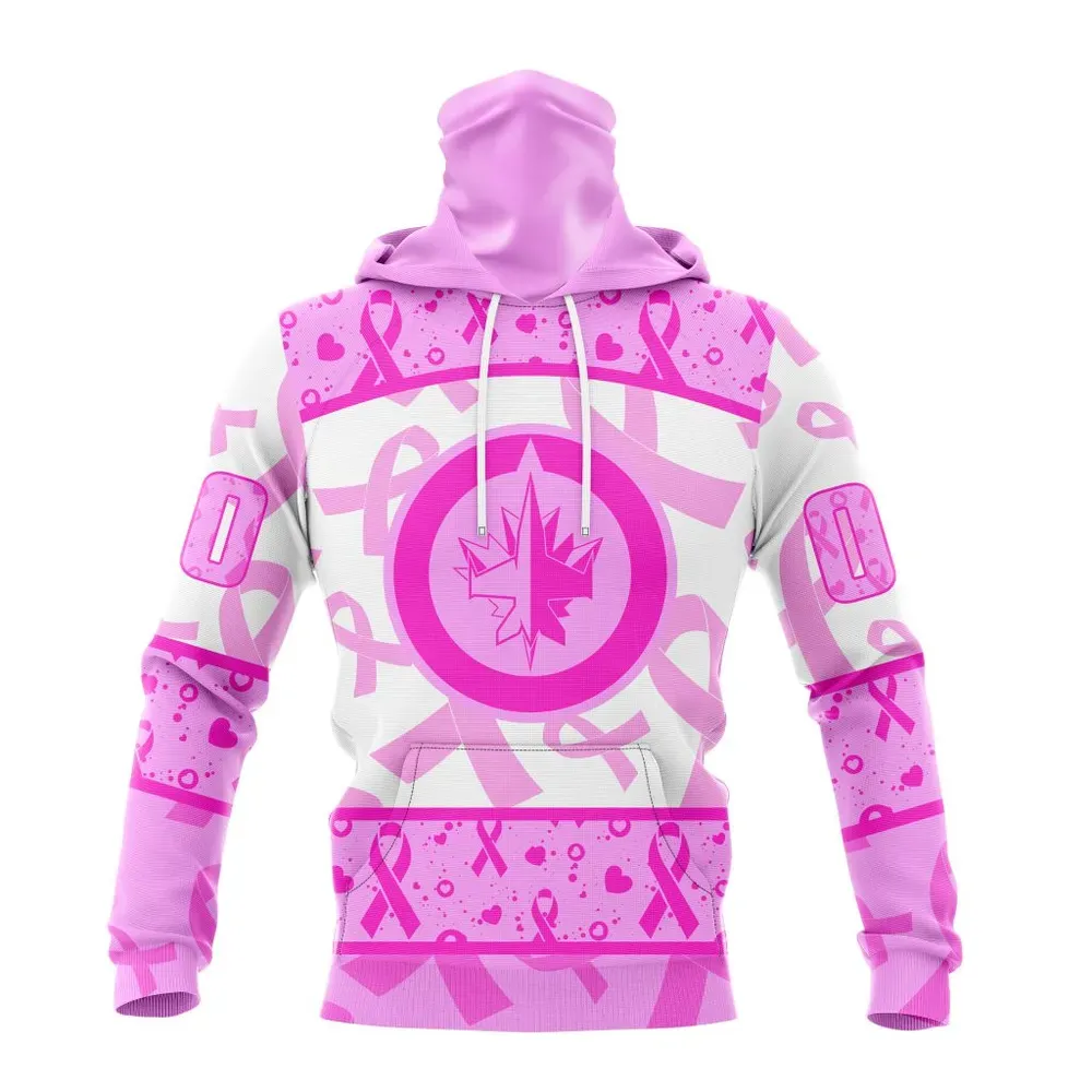 NHL Winnipeg Jets Special Pink October Breast Cancer Awareness Month St2302 Mask Hoodie