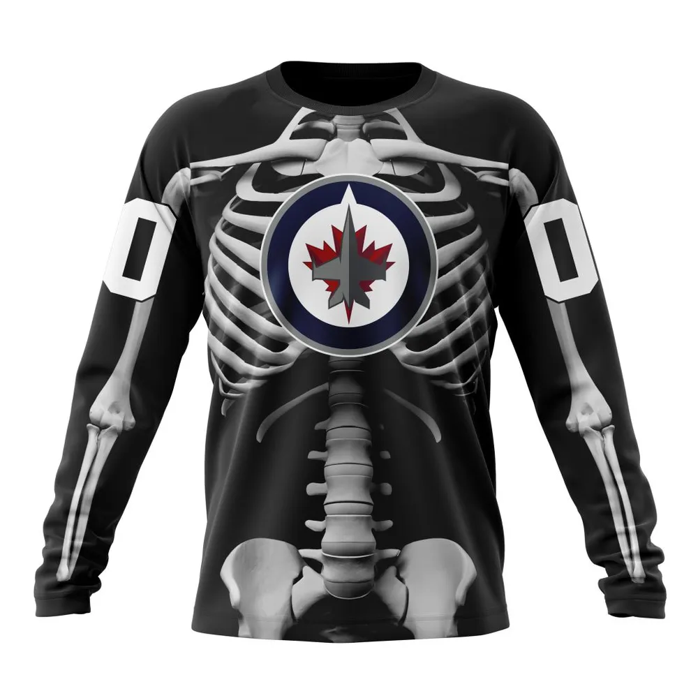 NHL Winnipeg Jets Special Skeleton Costume For Halloween St2301 Long Sleeved Sweatshirt 