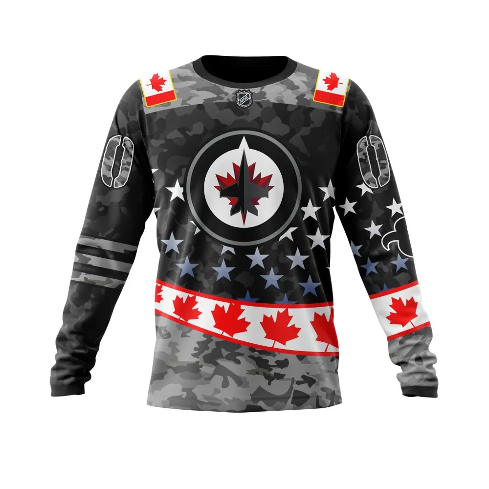 NHL Winnipeg Jets | Specialized Color And Our Beloved Canadien Flag Color V0422 Long Sleeved Sweatshirt 