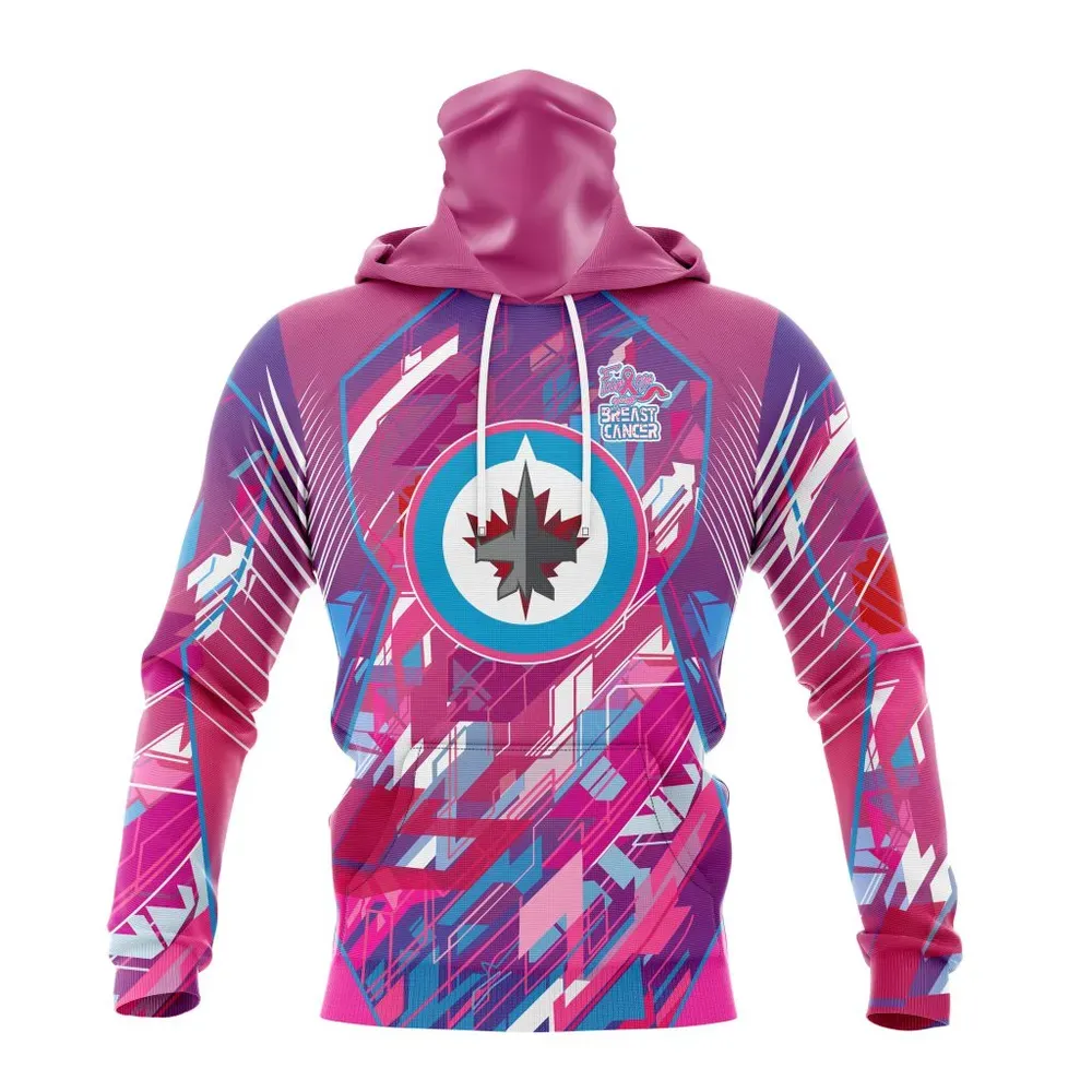 NHL Winnipeg Jets | Specialized Design I Pink I Can! Fearless Again Breast Cancer Mask Hoodie