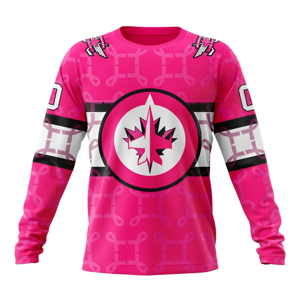 NHL Winnipeg Jets | Specialized Design I Pink I Can! In October We Wear Pink Breast Cancer Long Sleeved Sweatshirt 