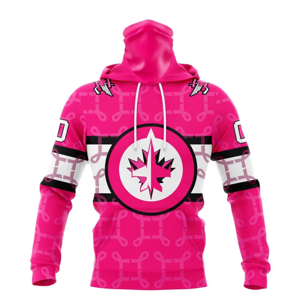 NHL Winnipeg Jets | Specialized Design I Pink I Can! In October We Wear Pink Breast Cancer Mask Hoodie