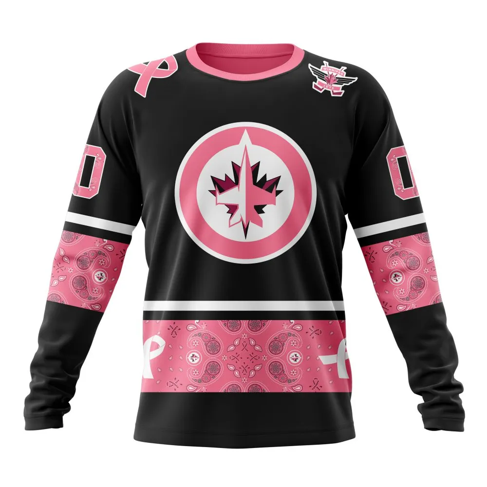 NHL Winnipeg Jets | Specialized Design In Classic Style With Paisley! In October We Wear Pink Breast Cancer Long Sleeved Sweatshirt 