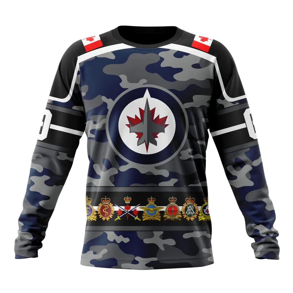 NHL Winnipeg Jets | Specialized Design Wih Camo Team Color And Military Force Logo Long Sleeved Sweatshirt 