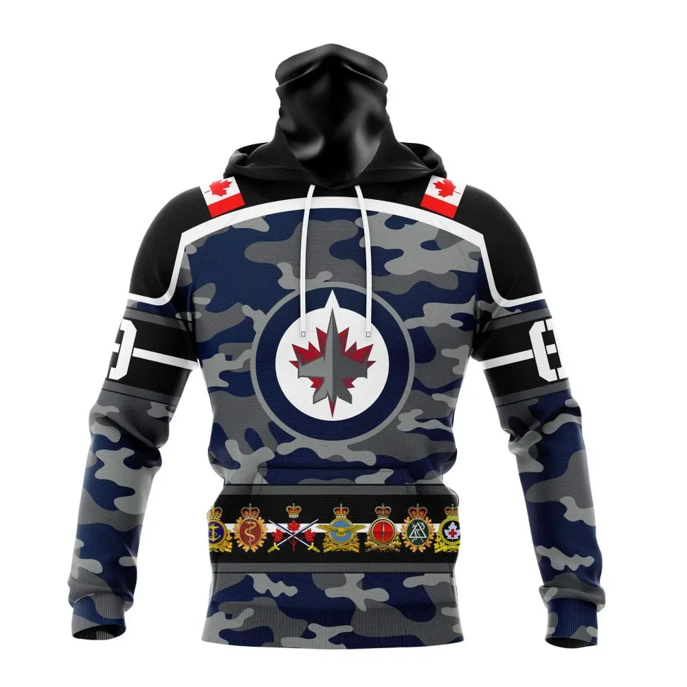 NHL Winnipeg Jets | Specialized Design Wih Camo Team Color And Military Force Logo Mask Hoodie