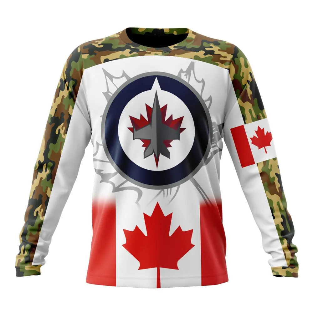 NHL Winnipeg Jets | Specialized Design With Our Canada Flag Long Sleeved Sweatshirt 