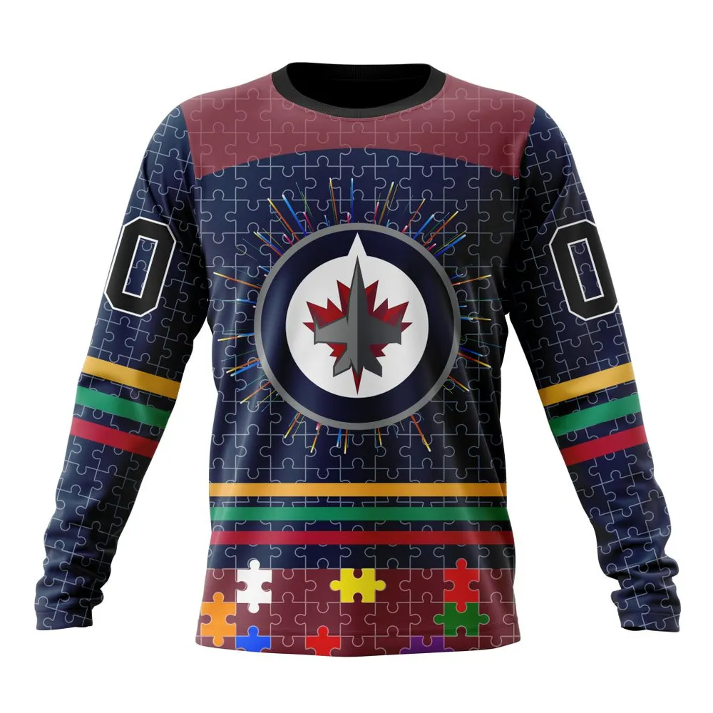 NHL Winnipeg Jets | Specialized Fearless Aganst Autism V0122 Long Sleeved Sweatshirt 