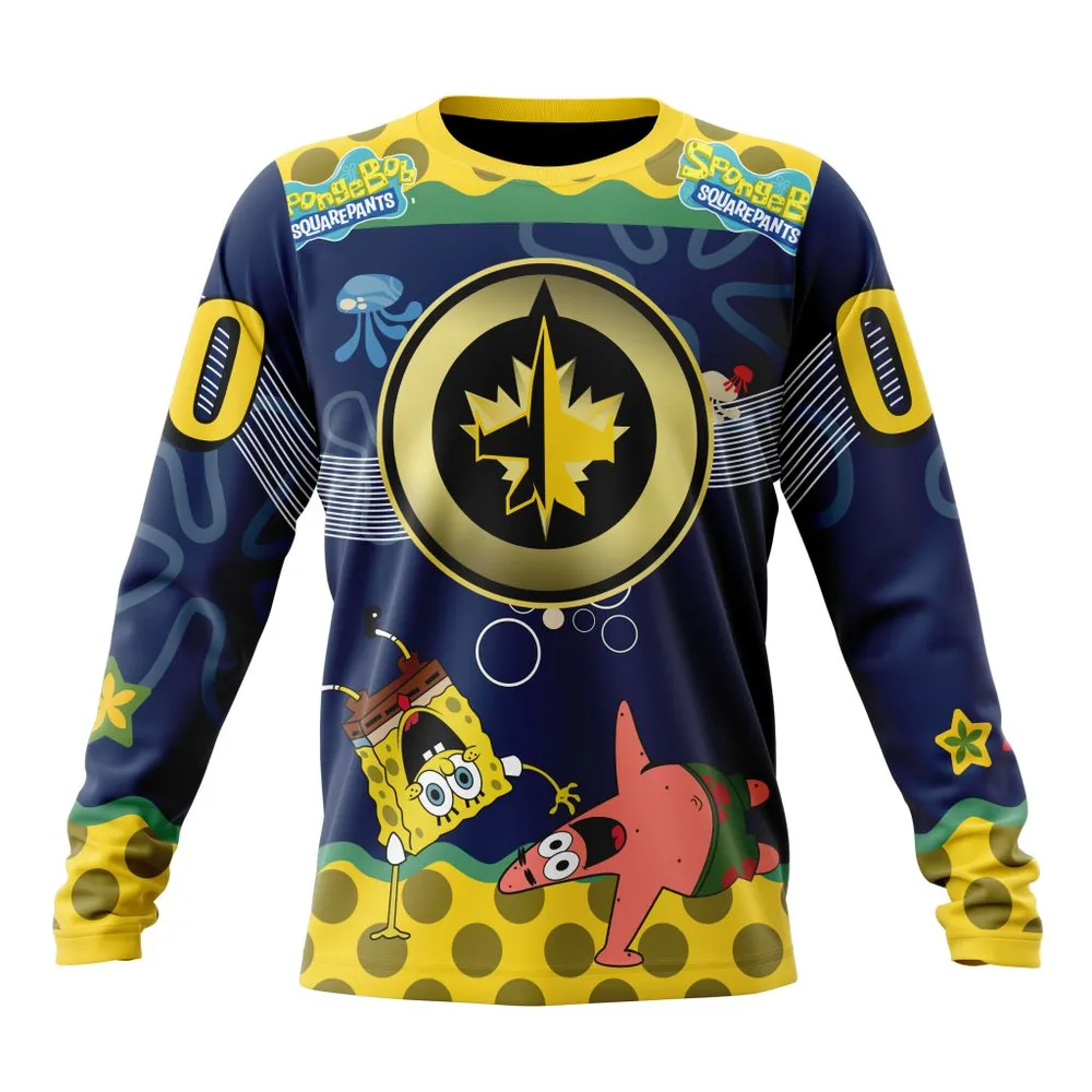 NHL Winnipeg Jets Specialized Jersey With Spongebob Long Sleeved Sweatshirt 