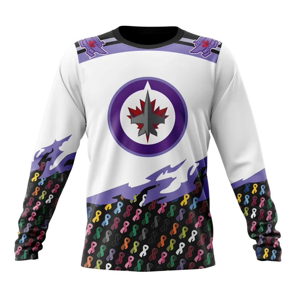 NHL Winnipeg Jets | Specialized Kits In October We Stand Together We Can Beat Cancer Long Sleeved Sweatshirt 