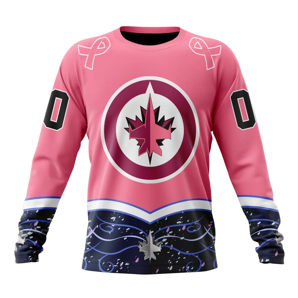 NHL Winnipeg Jets | Specialized Unisex For Hockey Fights Cancer Long Sleeved Sweatshirt 