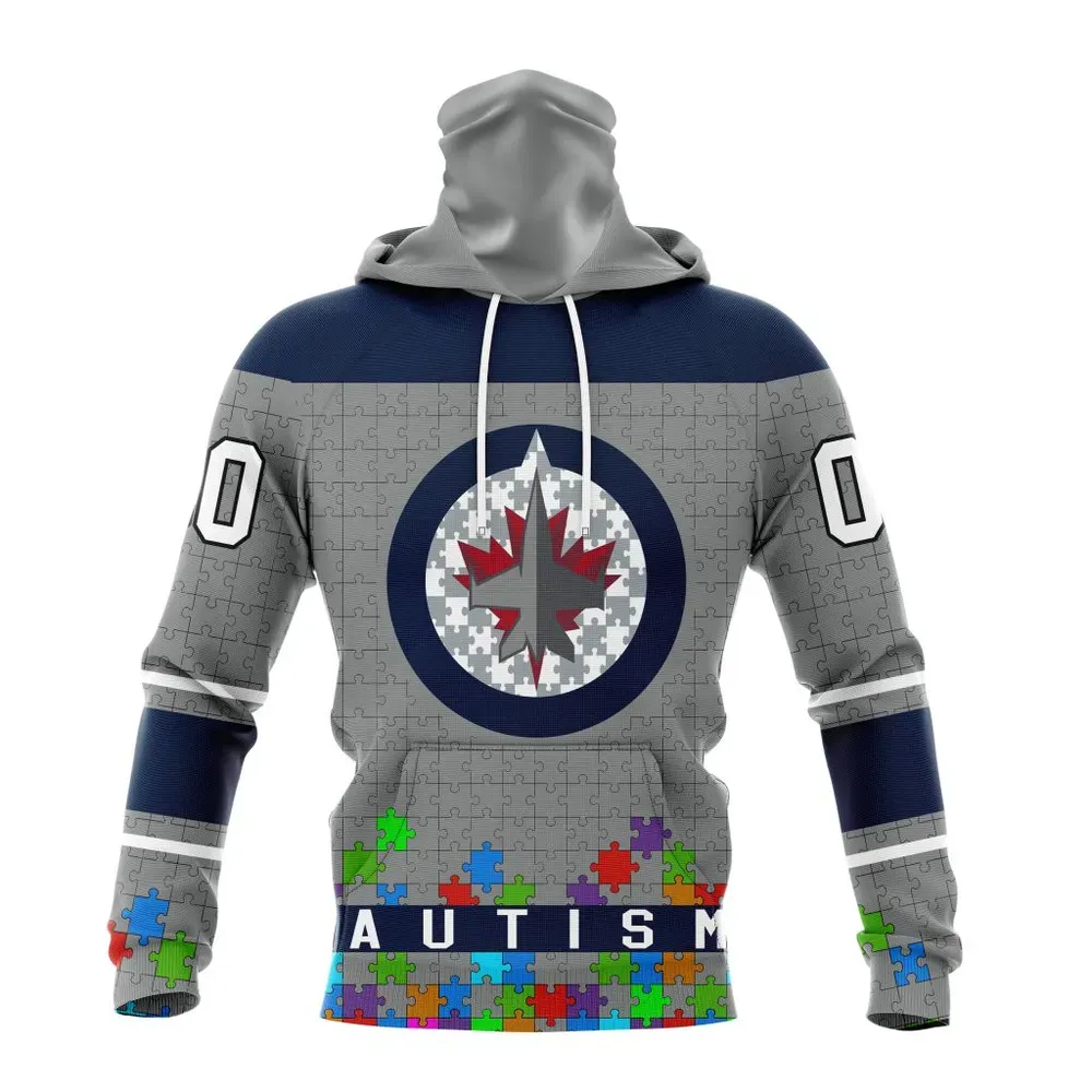 NHL Winnipeg Jets | Specialized Unisex Kits Hockey Fights Against Autism Mask Hoodie