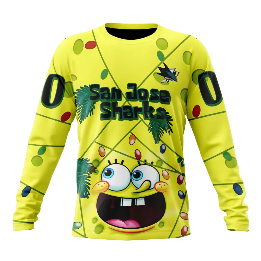 San Jose Sharks | Specialized Jersey With Spongebob V0122 Long Sleeved Sweatshirt 