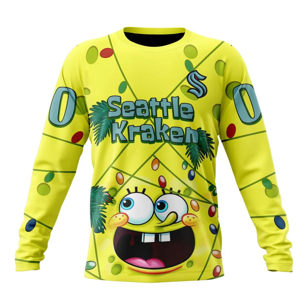 Seattle Kraken | Specialized Jersey With Spongebob V0122 Long Sleeved Sweatshirt 