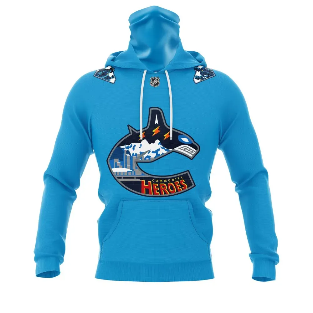 Vancouver Canucks Specialized Community Heroes Night Mask Hoodie