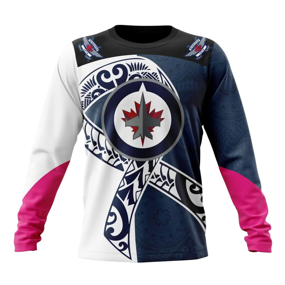 Winnipeg Jets Specialized Samoa Fights Cancer Jersey Long Sleeved Sweatshirt 