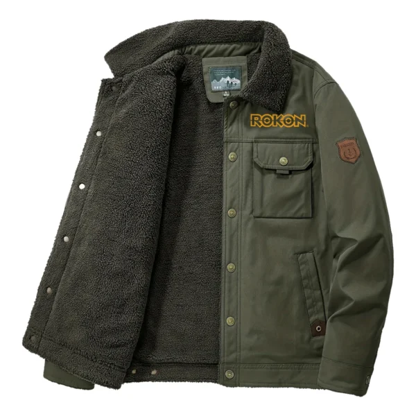 Rokon Exclusive Logo Velvet Coat Motorcycles QTMT191224A4ROK - Army Green