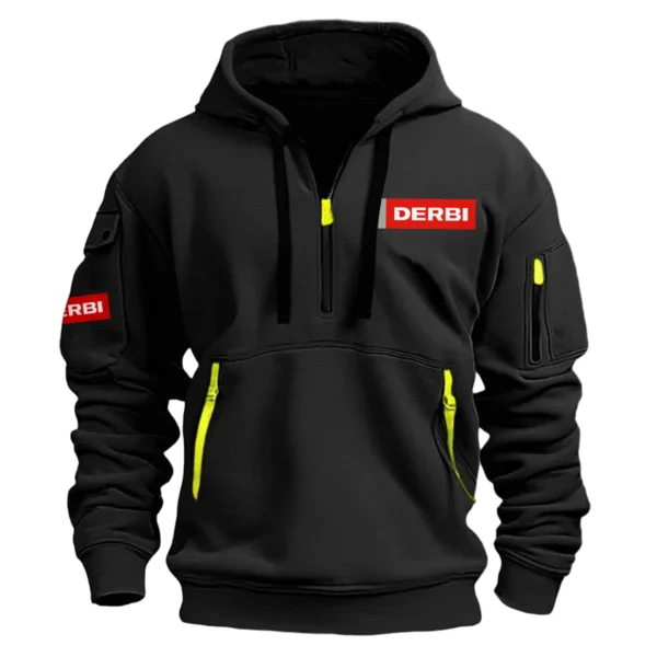 Derbi Motorcycles Exclusive Logo Hoodie Half Zipper Motorcycles Fans Loves QTMT191224A1DER - Black