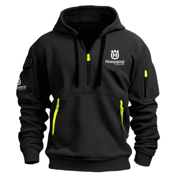 Husqvarna Motorcycles Exclusive Logo Hoodie Half Zipper Motorcycles Fans Loves QTMT191224A1HUS - Black