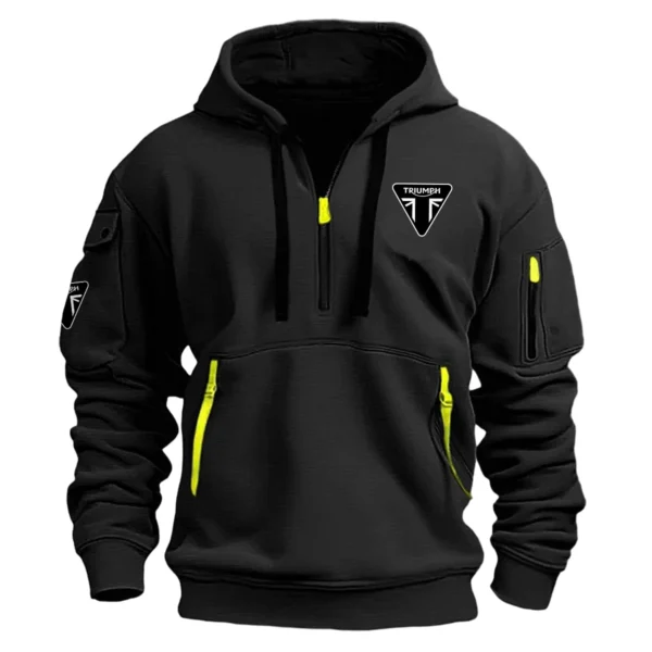 Triumph Motorcycles Exclusive Logo Hoodie Half Zipper Motorcycles Fans Loves QTMT191224A1TRI - Black