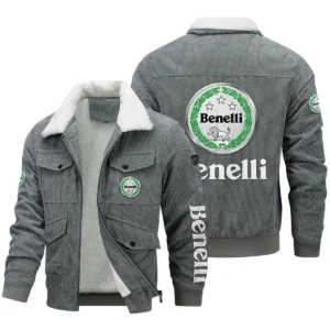 Benelli Motorcycles Exclusive LogoThickened Corduroy Jacket Motorcycles QTMT191224A5BEN - Gray