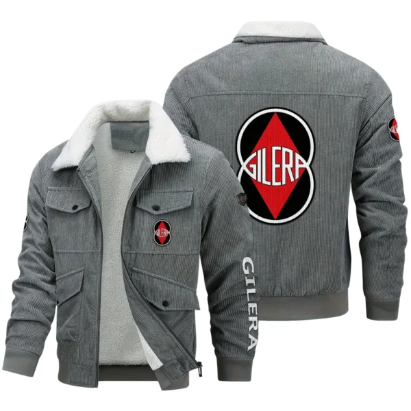 Gilera Motorcycles Exclusive LogoThickened Corduroy Jacket Motorcycles QTMT191224A5GIL - Gray