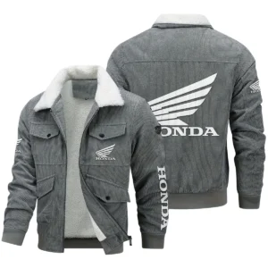 Honda Motorcycles Exclusive LogoThickened Corduroy Jacket Motorcycles QTMT191224A5HON - Gray