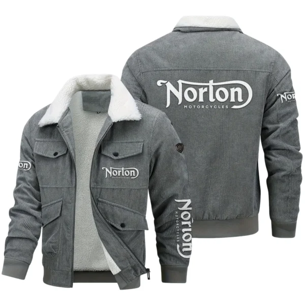 Norton Motorcycles Exclusive LogoThickened Corduroy Jacket Motorcycles QTMT191224A5NOR - Gray