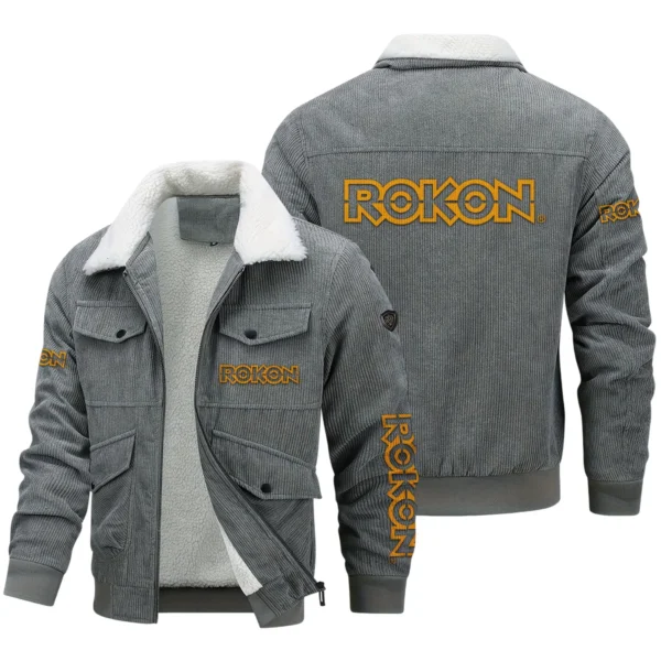 Rokon Exclusive LogoThickened Corduroy Jacket Motorcycles QTMT191224A5ROK - Gray