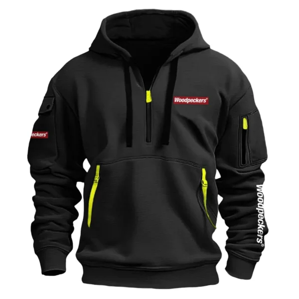 Woodpeckers Carpenter Exclusive Logo Fashion Hoodie Half Zipper BLC110A2HHZ - Black