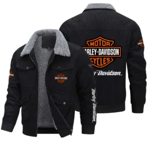 Harley-Davidson Exclusive LogoThickened Corduroy Jacket Motorcycles QTMT191224A5HD - Black