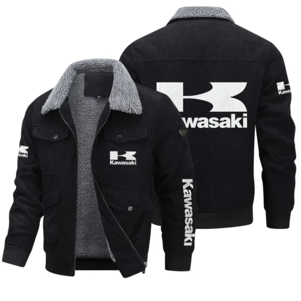 Kawasaki Exclusive LogoThickened Corduroy Jacket Motorcycles QTMT191224A5KAW - Black