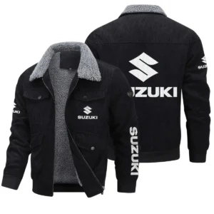 Suzuki Exclusive LogoThickened Corduroy Jacket Motorcycles QTMT191224A5SUZ - Black