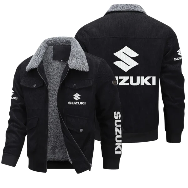 Suzuki Exclusive LogoThickened Corduroy Jacket Motorcycles QTMT191224A5SUZ - Black