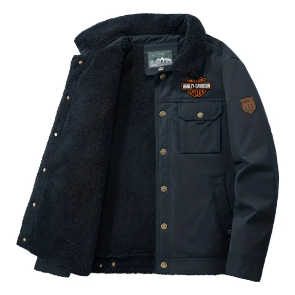 Harley-Davidson Exclusive Logo Velvet Coat Motorcycles QTMT191224A4HD - Dark Blue