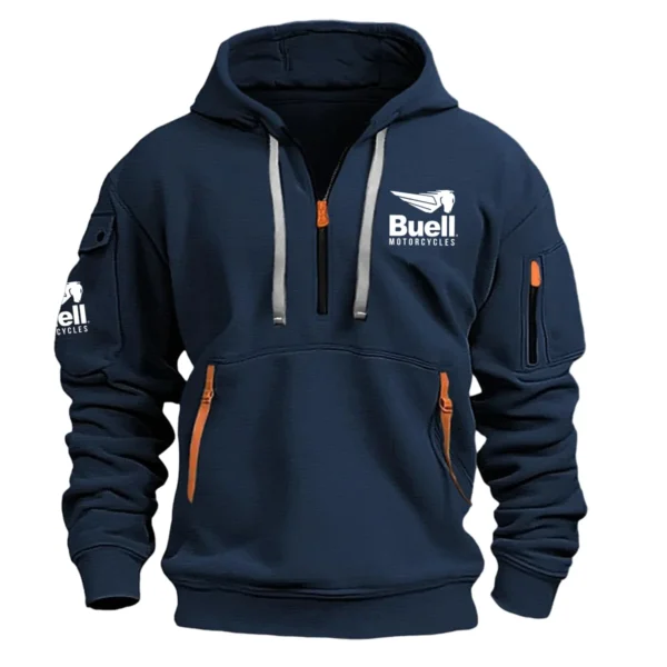 Buell Motorcycles Exclusive Logo Hoodie Half Zipper Motorcycles Fans Loves QTMT191224A1BUE - Navy