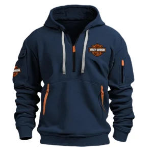 Harley-Davidson Exclusive Logo Hoodie Half Zipper Motorcycles Fans Loves QTMT191224A1HD - Navy