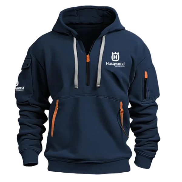 Husqvarna Motorcycles Exclusive Logo Hoodie Half Zipper Motorcycles Fans Loves QTMT191224A1HUS - Navy