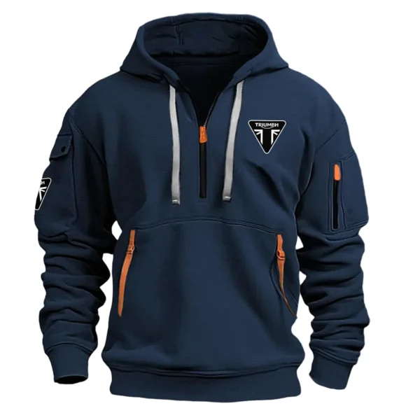 Triumph Motorcycles Exclusive Logo Hoodie Half Zipper Motorcycles Fans Loves QTMT191224A1TRI - Navy