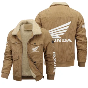 Honda Motorcycles Exclusive LogoThickened Corduroy Jacket Motorcycles QTMT191224A5HON - Khaki