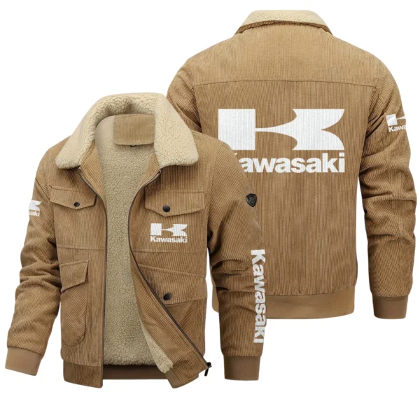 Kawasaki Exclusive LogoThickened Corduroy Jacket Motorcycles QTMT191224A5KAW - Khaki