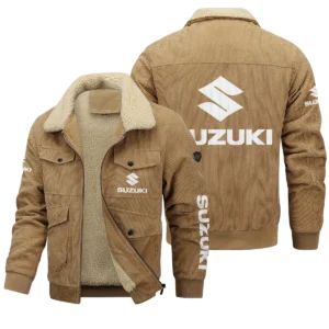 Suzuki Exclusive LogoThickened Corduroy Jacket Motorcycles QTMT191224A5SUZ - Khaki