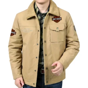 Harley-Davidson Exclusive Logo Velvet Coat Motorcycles QTMT191224A4HD - Khaki