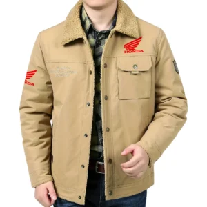 Honda Motorcycles Exclusive Logo Velvet Coat Motorcycles QTMT191224A4HON - Khaki