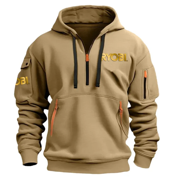 Special Release Ryobi Gardening Hoodie Half Zipper QTGR101124A05RY - Khaki