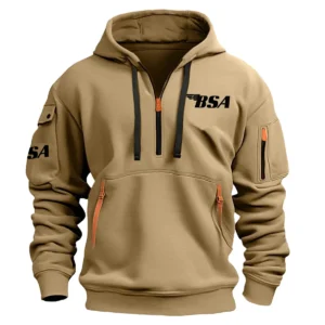 BSA Motorcycles Exclusive Logo Hoodie Half Zipper Motorcycles Fans Loves QTMT191224A1BSA - Khaki